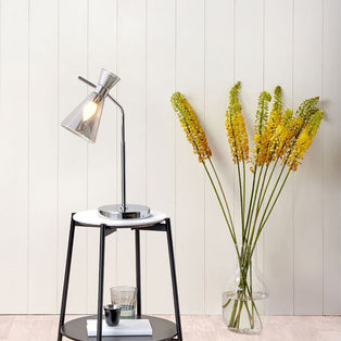 Monroe Smoked Glass & Silver Desk Table Lamp