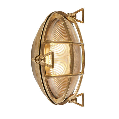 Bulkhead Solid Brass and Ribbed Glass Round IP64 Outdoor Light