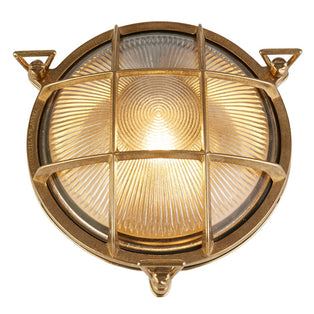 Bulkhead Solid Brass and Ribbed Glass Round IP64 Outdoor Light