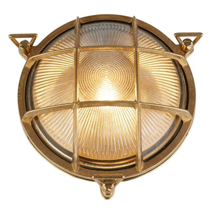 Bulkhead Solid Brass and Ribbed Glass Round IP64 Outdoor Light