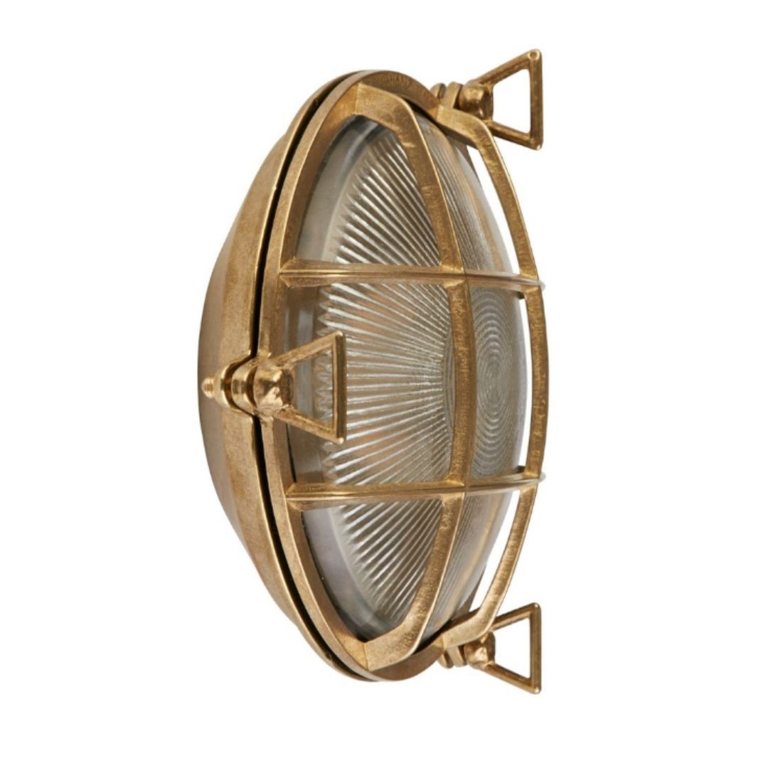 Bulkhead Solid Brass and Ribbed Glass Round IP64 Outdoor Light