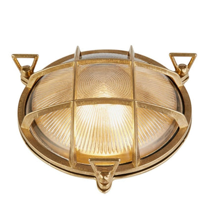 Bulkhead Solid Brass and Ribbed Glass Round IP64 Outdoor Light