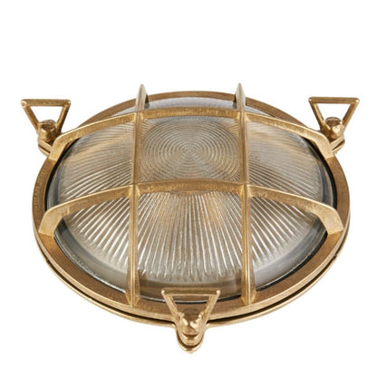 Bulkhead Solid Brass and Ribbed Glass Round IP64 Outdoor Light