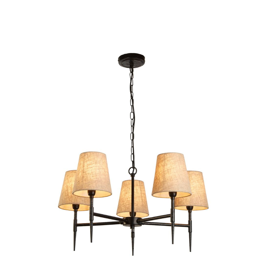 Gothic 5 Light Black & Natural Shaded Pendant Ceiling Light