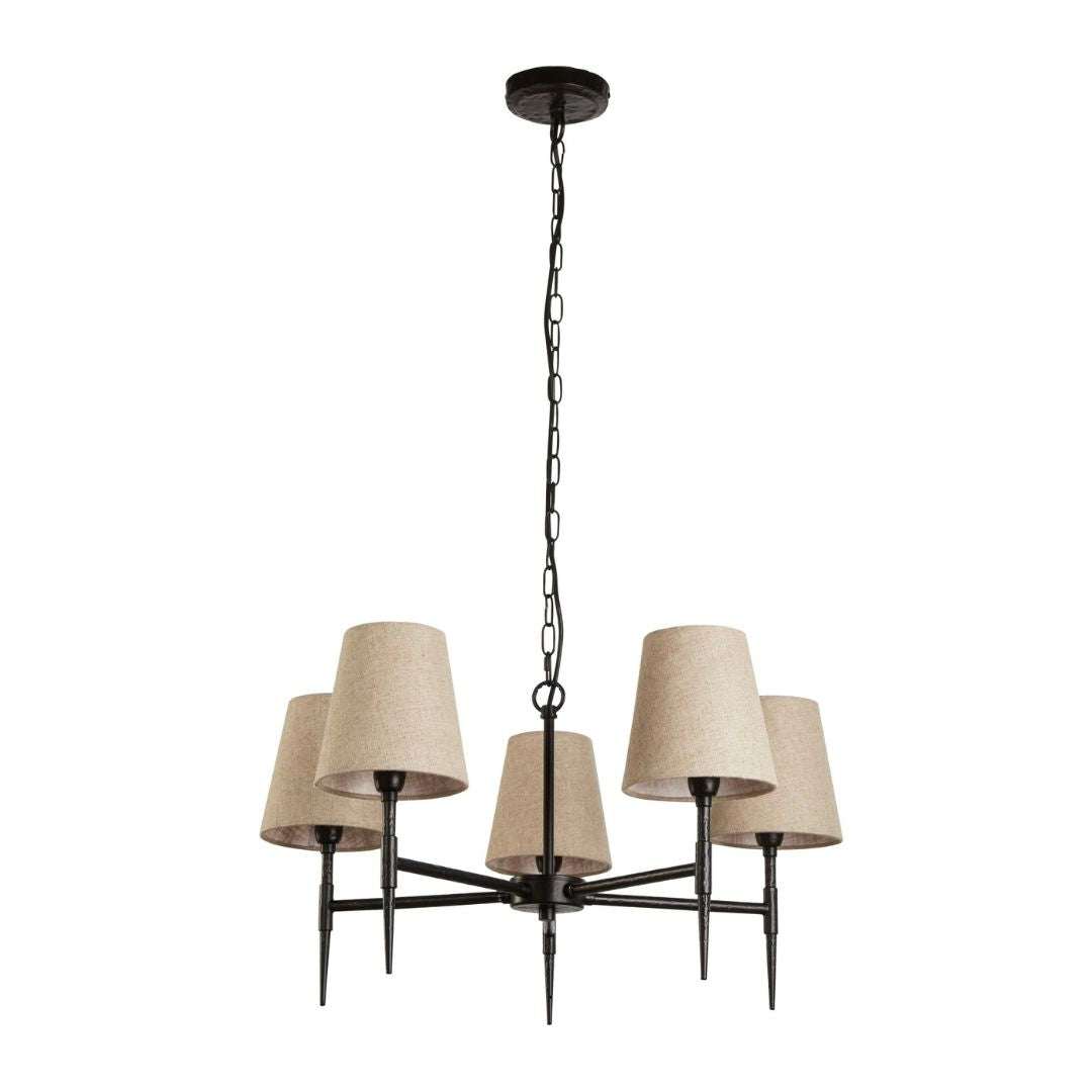 Gothic 5 Light Black & Natural Shaded Pendant Ceiling Light