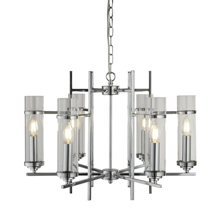 Milo Polished Chrome and Clear Glass Cylinder 6 Light Ceiling Light