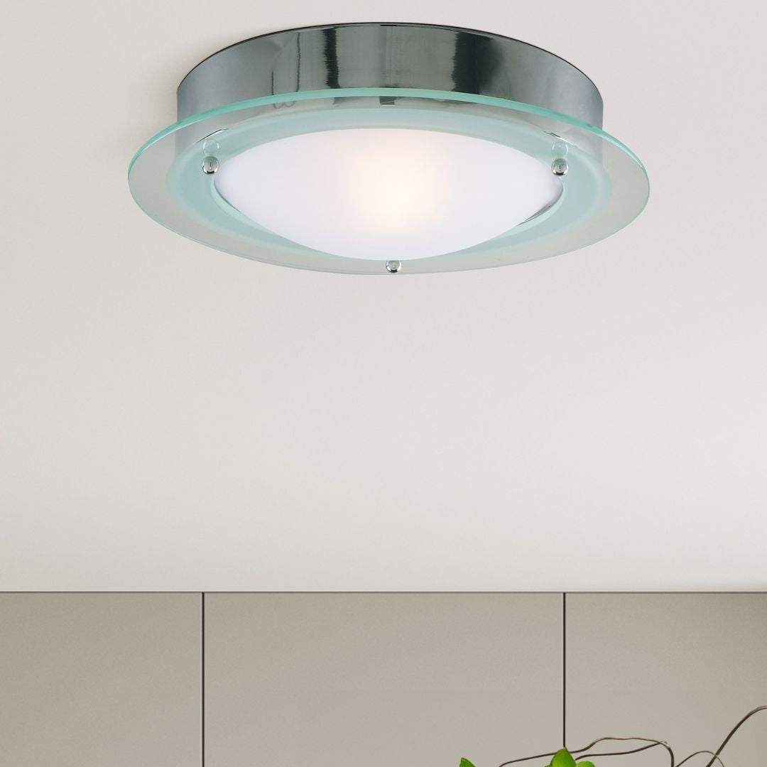 Flush Bathroom Ceiling Light Polished Chrome 30cm