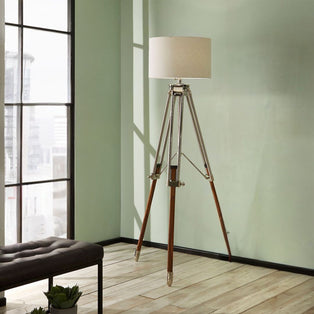 Port 202cm Tripod Floor Lamp Wood Satin Nickel
