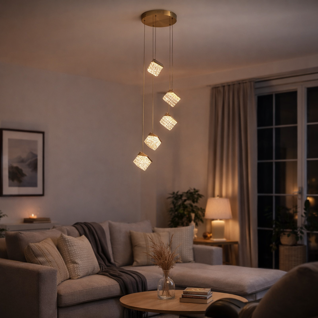 Cuboid 5-Light Satin Brass LED Pendant