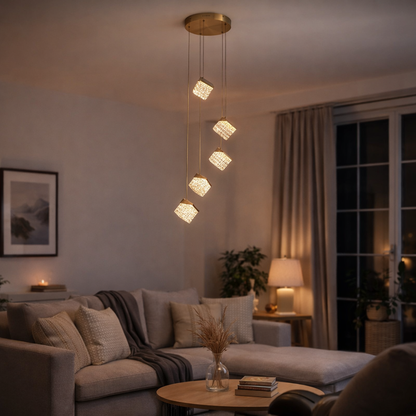 Cuboid 5-Light Satin Brass LED Pendant