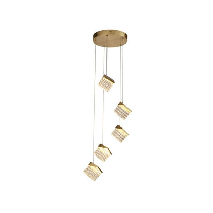 Cuboid 5-Light Satin Brass LED Pendant