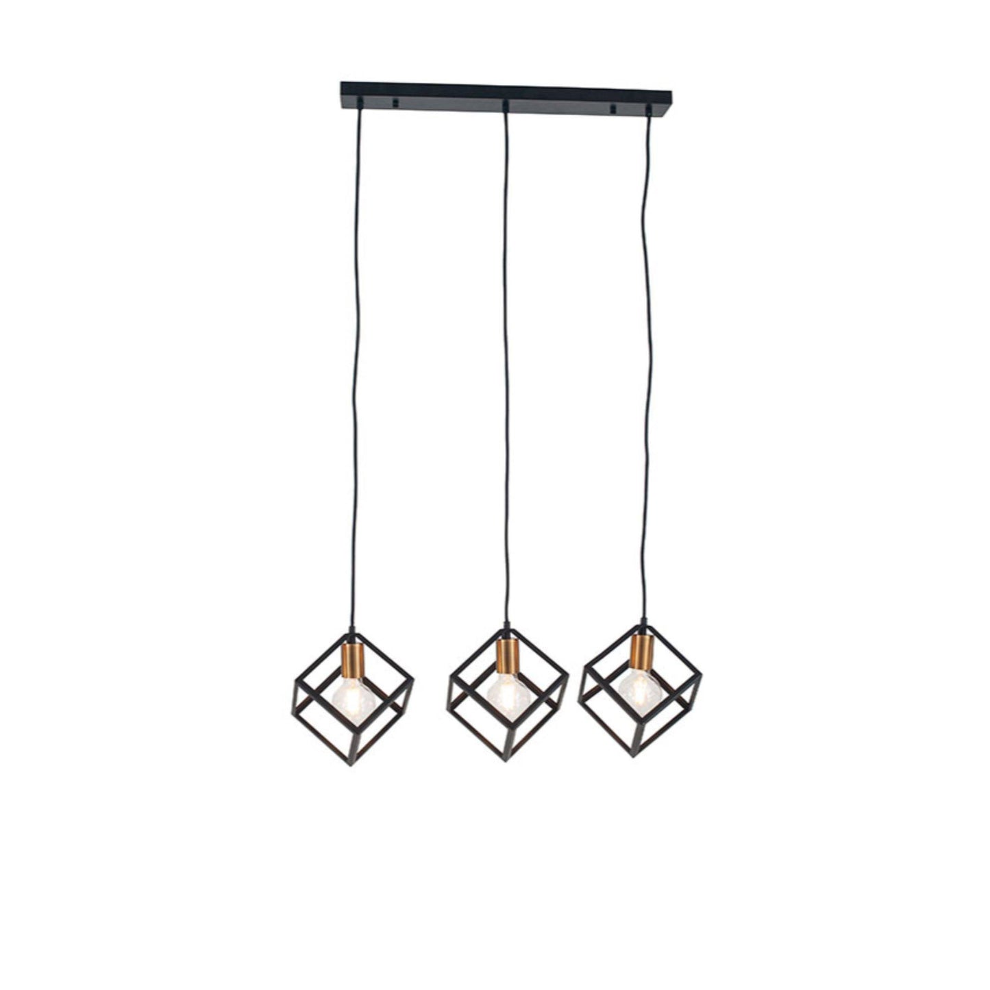 Alessio Cube 3 Light Black and Gold Pendant Ceiling Light
