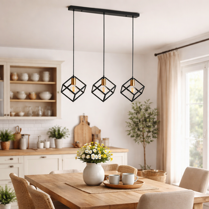 Alessio Cube 3 Light Black and Gold Pendant Ceiling Light