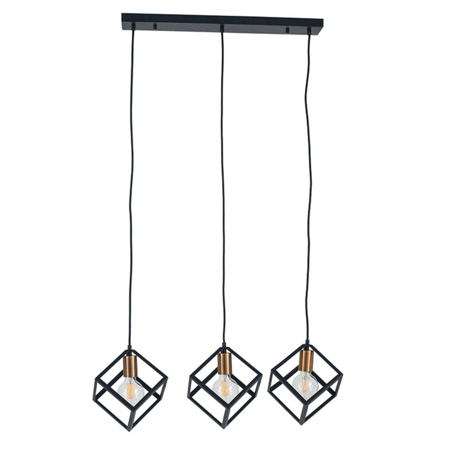 Alessio Cube 3 Light Black and Gold Pendant Ceiling Light