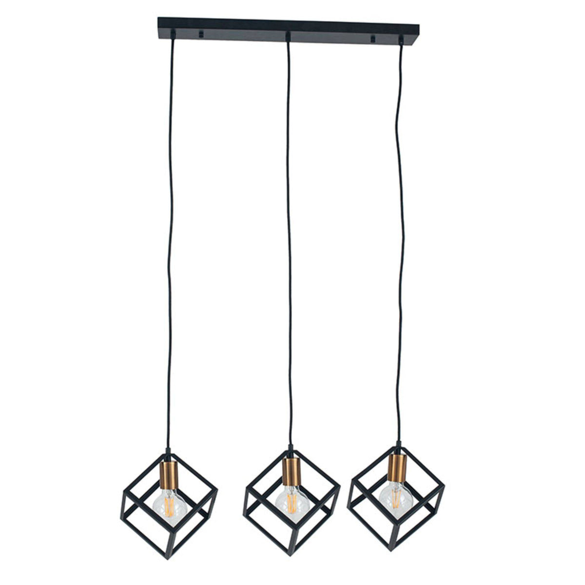 Alessio Cube 3 Light Gold Pendant Ceiling Light
