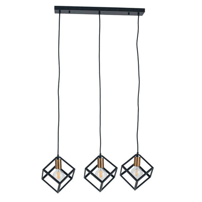 Alessio Cube 3 Light Black and Gold Pendant Ceiling Light