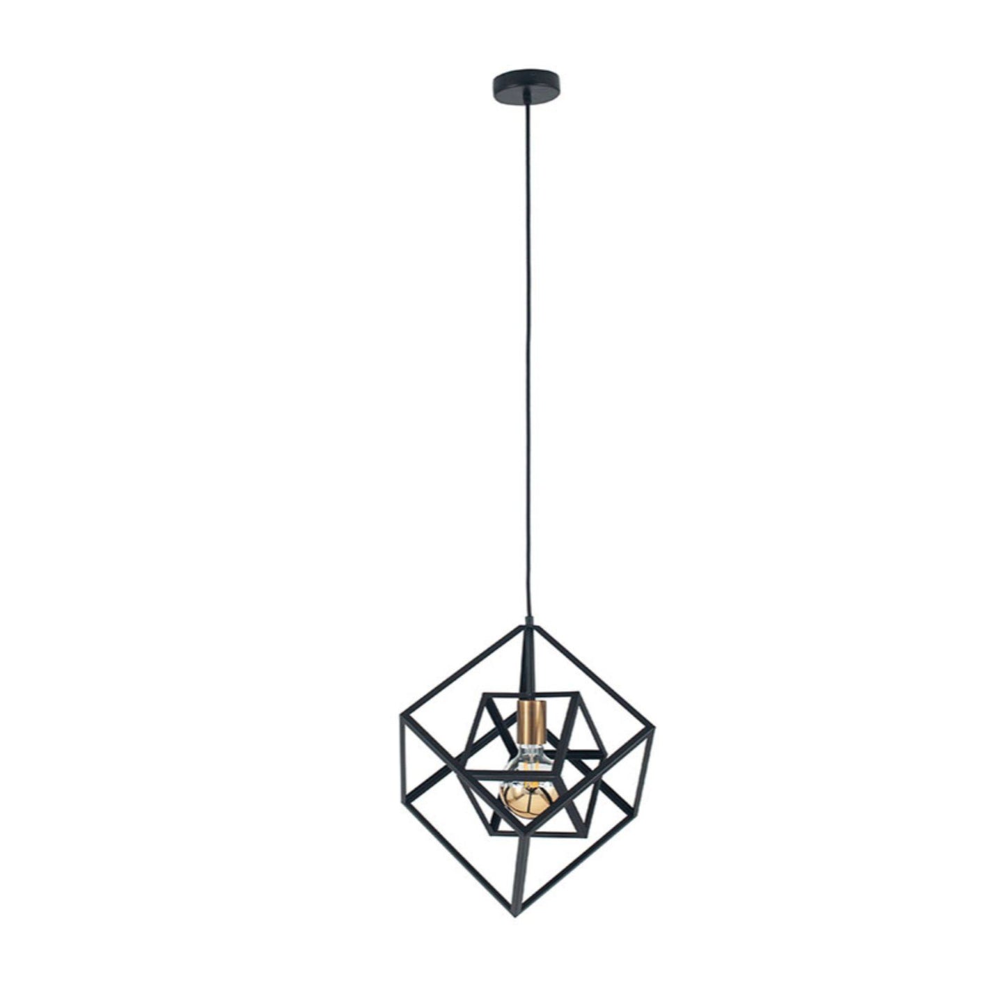 Alessio Matte Black and Gold Cube LED Pendant Ceiling Light