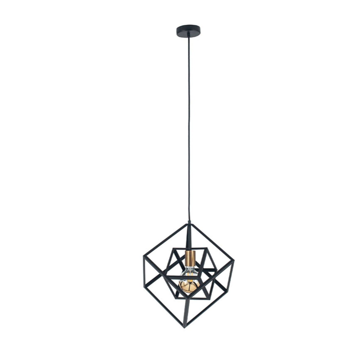 Alessio Cube Matt Black and Gold Pendant Ceiling Light