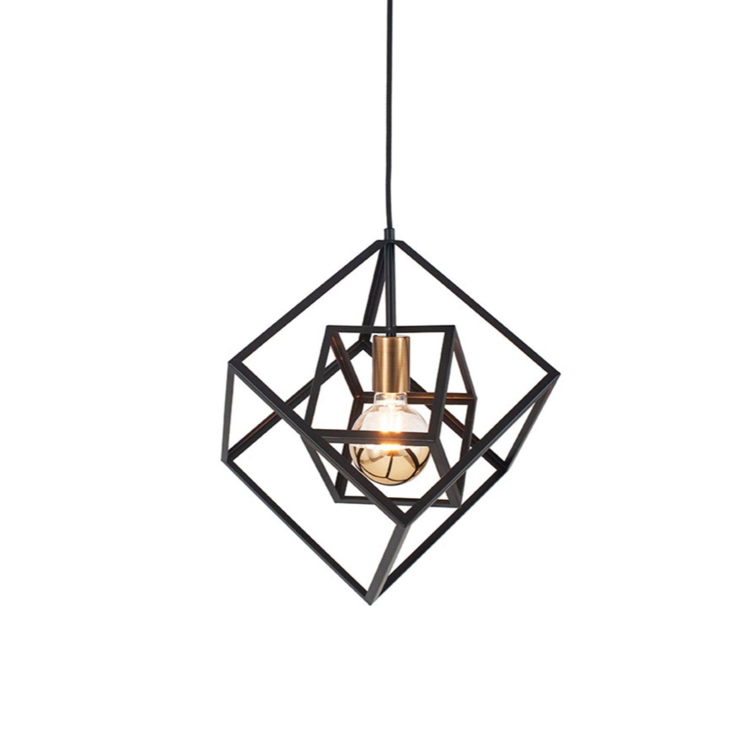 Alessio Cube Matt Black and Gold Pendant Ceiling Light