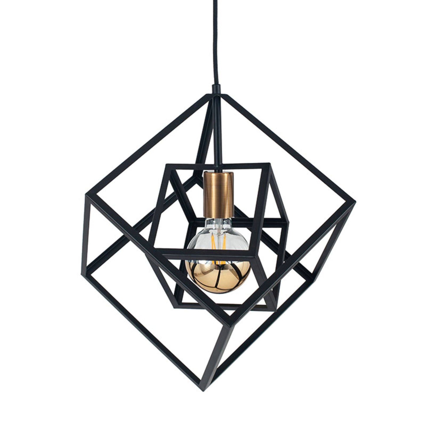Alessio Matte Black and Gold Cube LED Pendant Ceiling Light