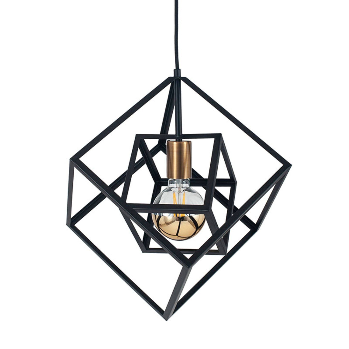 Alessio Cube Matt Black and Gold Pendant Ceiling Light