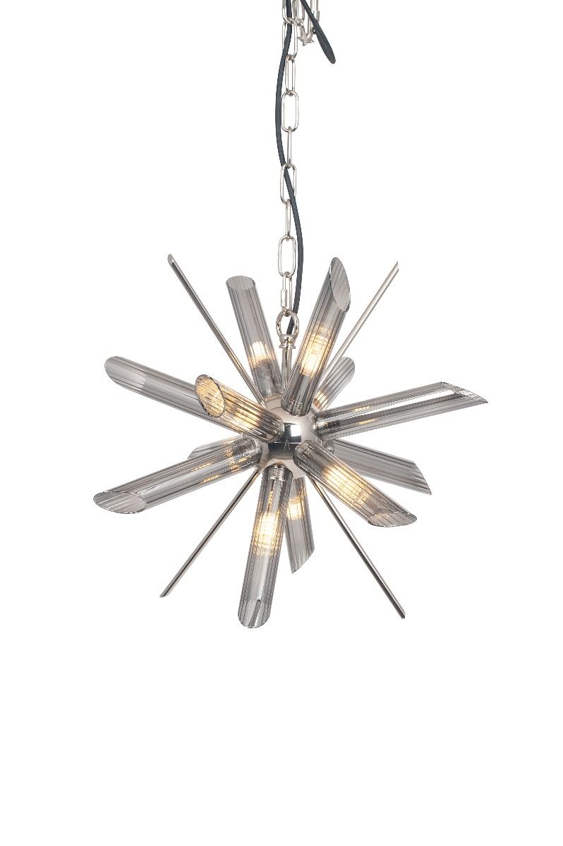 Estella 8 Light Silver and Smoked Glass Pendant Ceiling Light