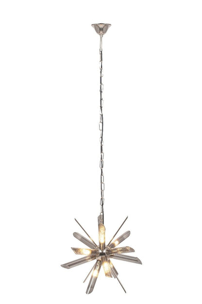 Estella 8 Light Silver and Smoked Glass Pendant Ceiling Light