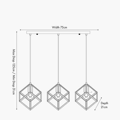 Alessio Nickel Metal Three Cube Bar Pendant Ceiling Light