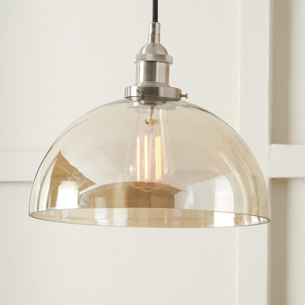 Cecilia Antique Silver and Lustre Glass Dome Ceiling Pendant