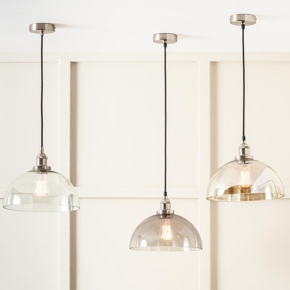 Cecilia Antique Silver and Lustre Glass Dome Ceiling Pendant