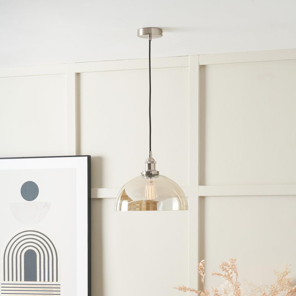 Cecilia Antique Silver and Lustre Glass Dome Ceiling Pendant
