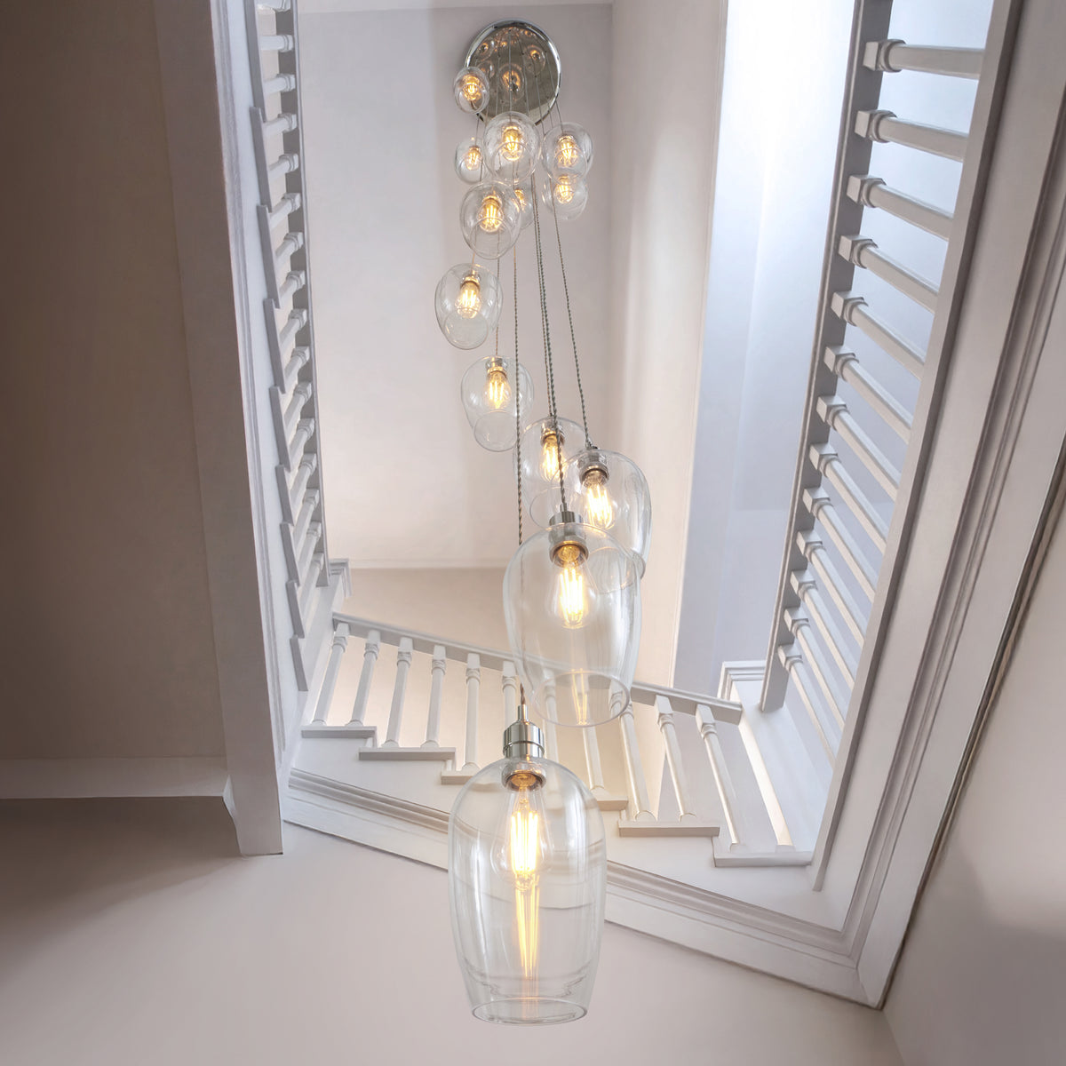 Stourton 13 Light Nickel & Clear Glass Cascade Pendant Light