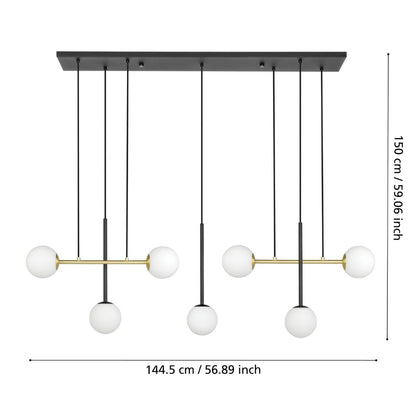Paz Black and Gold Pendant Bar with Opal Glass