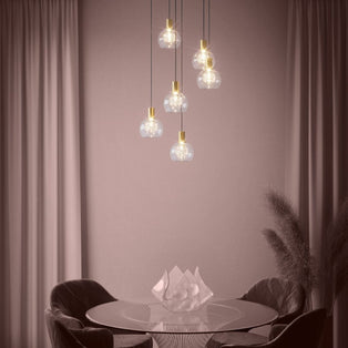 Terque 6 Light Brushed Brass & Black LED Multi Drop Pendant Ceiling Light