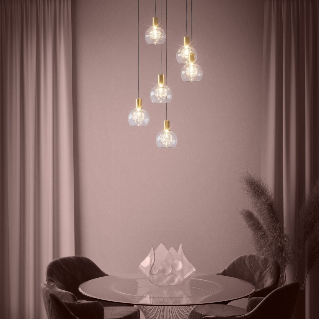 Terque 6 Light Gold & Black LED Multi Drop Pendant