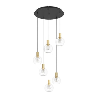 Terque 6 Light Brushed Brass & Black LED Multi Drop Pendant Ceiling Light