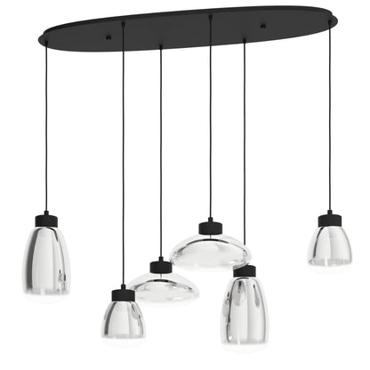 Sarnarra 6 Light Black & Smoked Glass LED Pendant Bar