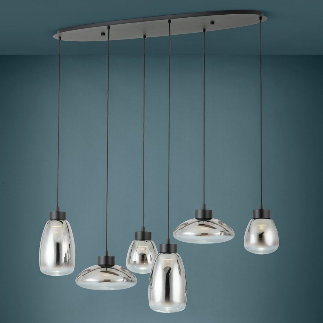 Sarnarra 6 Light Black & Smoked Glass LED Pendant Bar