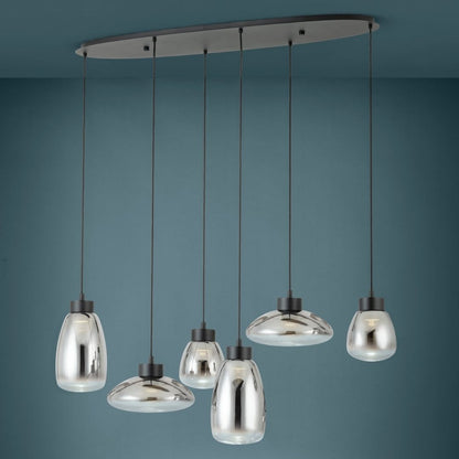 Sarnarra 6 Light Black & Smoked Glass LED Pendant Bar