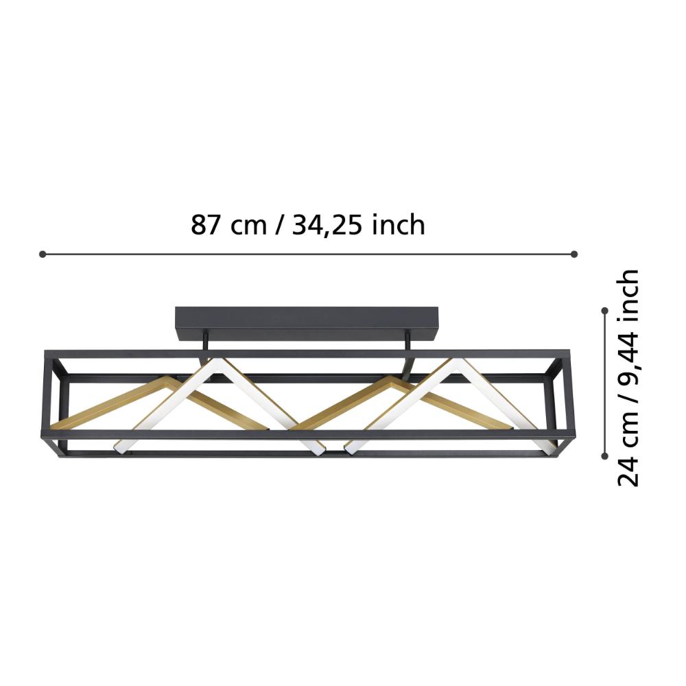 Penela LED Black and Gold Semi-Flush Ceiling Light