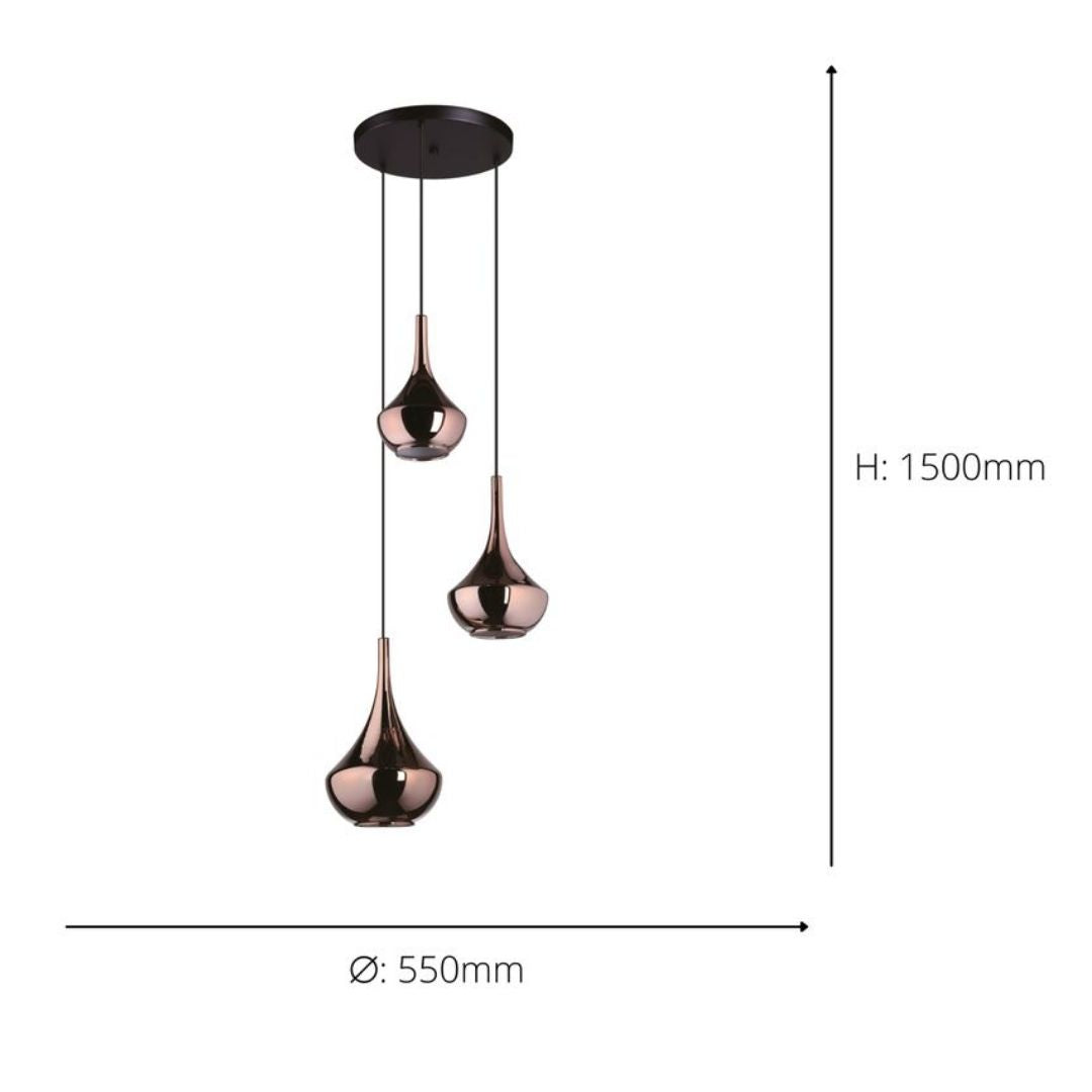 Almoster 3 Light Copper Multidrop Ceiling Pendant