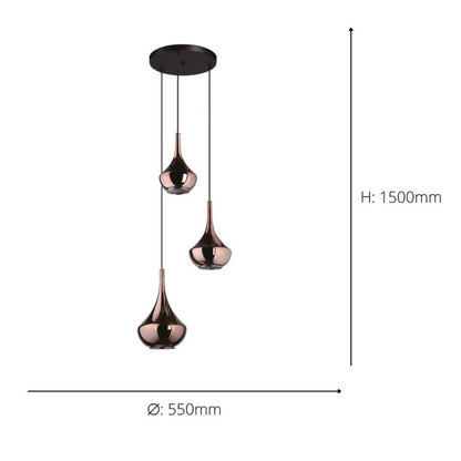 Almoster 3 Light Copper Multidrop Ceiling Pendant