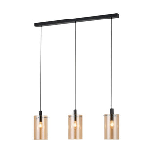 Polverara 3 Light Black & Amber Glass Ceiling Pendant Bar
