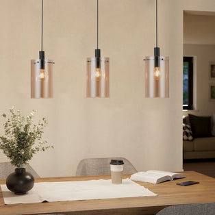 Polverara 3 Light Black & Amber Glass Ceiling Pendant Bar