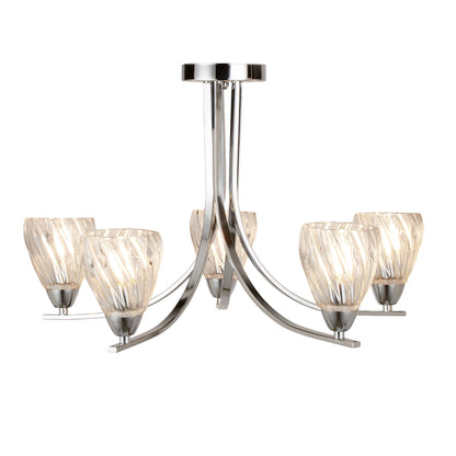 Ascona 5-Light Polished Crome and Glass Semi-Flush Chandelier