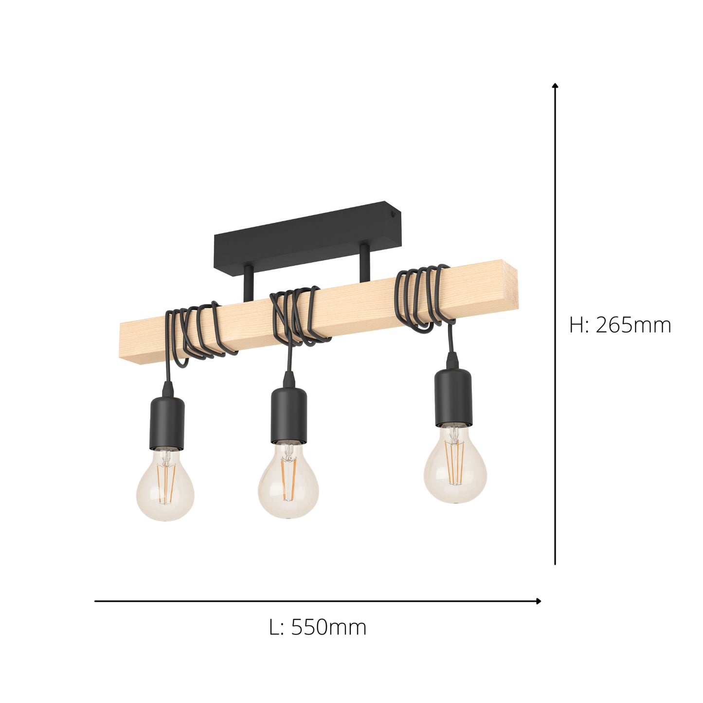 Townshend 3-Light Black Flush Ceiling Light