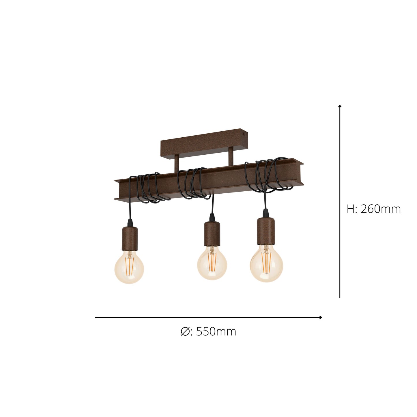 Townshend 3-Light Brown Flush Ceiling Light