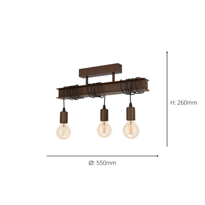 Townshend 3-Light Brown Flush Ceiling Light