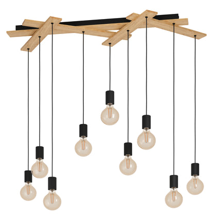 Monmount Multi-Light Black Pendant Bar with Wooden Rods