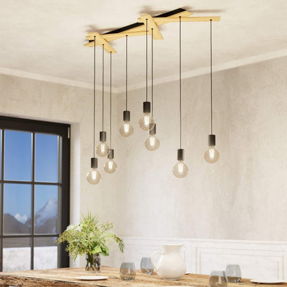 Monmount Multi-Light Black Pendant Bar with Wooden Rods